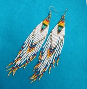 Kolczyki z koralików Bardzo Długie indiańskie BOHO chwosty białe kolorowe