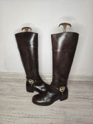 Skórzane brązowe wysokie kozaki oficerki Michael Kors