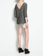 ZARA puchaty SREBRNY sweter odkryte plecy ZIP rS