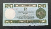 Stary banknot bon towarowy Pewex 1 cent 1979 rok PRL 
