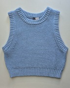 Krótka prążkowana niebieska kamizelka sweter bez rękawów H&M (r. S/36)