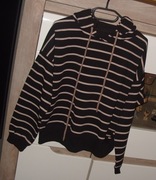 Bluza  -MEGI-czarno -beżowe paski z kapturem  r. L/XL