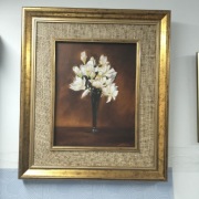 Stary obraz malowany na płótnie "kwiaty"