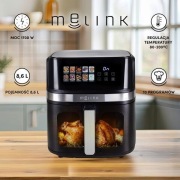 MELINK Frytkownica beztłuszczowa z okienkiem Melink, 1700 W, 8,6 l, czarna