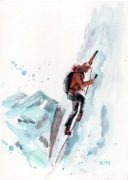 Wspinaczka, zima, góry. Akwarela ręcznie malowana+ rama