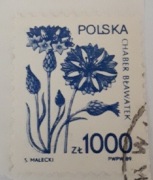 Znaczek stemplowany Chaber Bławatek, 1989 rok
