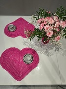 Serwetka/podkładka szydełkowa SERCE 42x30cm - gorący róż - rękodzieło