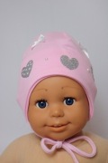 Czapka różowa serduszka 36-40 cm