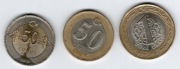 50 nowych kuruszy 2005, 50 kuruszy 2019, 1 lira 2009 Turcja, 3 szt.