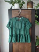 Przepiękna zielona bluzka z baskinką Zara Trafaluc M wyszywane kwiaty