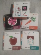 Pakiet 4 książeczki poznawcze od 6 m: Owoce, Kształty, W domu, Warzywa