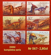 Znaczki fauna:567: dinozaury- Polska 2000r 