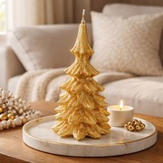 Świąteczna świeca woskowa złota choinka nowa ozdoba dekoracja świeczka