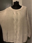 H&M sweter tunika oversize rękaw 3/4 gruby duży warkocze wzory