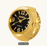 Męski sygnet zegarek czarny złoty elastyczny jak pierścionek + gratis usb