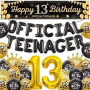 Zestaw dekoracji na 13 urodziny czarno-złoty 