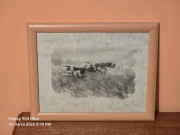 Grafika myśliwska łowiecka polowanie z psem A4. Pointer. Aport.