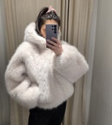 kurtka płaszcz białe sztuczne futro z kapturem Zara M 38 viral viralowe