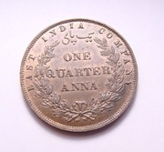 W. BRYT. Kompania Wschodnioindyjska 1/4 anna 1858 NIESPOTYKANY PIĘKNY STAN!