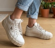 Białe Skórzane Sneakersy na Platformie – Rozmiar 37 (Wkładka 24 cm)