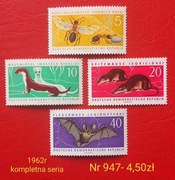 Znaczki fauna:947: zwierzęta, ssaki, owady- DDR/NRD 1962r **