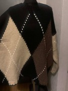 ZARA sweter tunika oversize z wełną gruby duży wzory romby hit