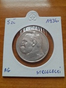 5 ZŁOTY z 1934 r "PIŁSUDSKI- Strzelecki", srebro , oryginał
