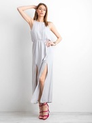 Szara sukienka maxi z rozcięciami -S/M