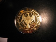 Kopia monety kolumbijskiej z 1787 r, pozłacana 24 k złotem, 70mm