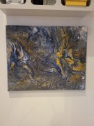 Nowoczesny Obraz Abstrakcja Pouring Złoty Niebieski Glamour ok. 40x30 cm