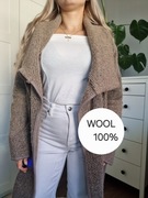 Wełniany brązowy damski kardigan oversize pleciony ciepły