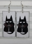 Kolczyki Gra o tron czarny Kot Stark decoupage grafika zima film Handmade