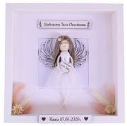 Podziękowanie dla Chrzestnych Komunia Chrzest ramka 3D z Aniołem Rękodzieło