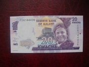 BANKNOT MALAWI 20 kwacha 2020 r.  UNC.