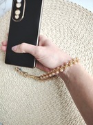 Pasek na nadgarstek do telefonu kluczy torebki boho z koralikami złoto beż 