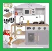 DUŻA DREWNIANA KUCHNIA Do Zabawy Dla Dzieci Dla Małego Kucharza + AKCESORIA