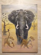 obraz ręcznie malowany słoń 30x40cm