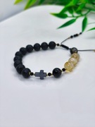 Bransoletka "Różaniec" - cytryn, lawa wulkaniczna, turmalin, hematyt