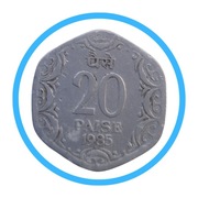 Indie 20 Paise 1985 Lwy z Ashoki (rewers)