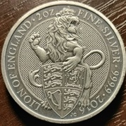 2oz Bestie Królowej Lion of England 2016 2 uncje Srebra Ag.9999 ANTIQUE