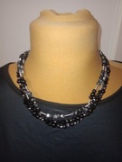 Zestaw trzech naszyjników z kamieni naturalnych onyks i obsydian