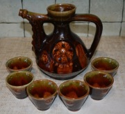 Zestaw kamionka dzbanek i 6 czarek, karafka Vintage