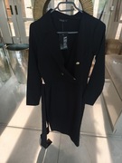 Sukienka Elegancka Ołówkowa z Kopertowym Dekoltem Guzikami Midi Czarna M