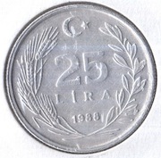 TURCJA 25 lirów 1988, KM# 975, AU