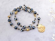 Agat tybetański, spinel, kamień księżycowy, hematyt - stal - UNIKAT 