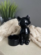 Świecznik ceramiczny na tealighty CZARNY KOT 14 x 12 cm NOWY