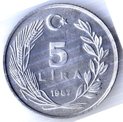TURCJA 5 lirów 1987, KM# 963, AU
