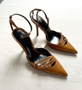 ZARA musztardowe czółenka obcas szpilki szpic sprzączki skóra eko NOWE 39