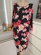 44 XXL Wallis czarna różowa sukienka we wzór w kwiaty jesienna na jesień