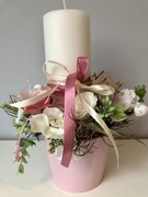 Stroik wiosenny świeczka różowy